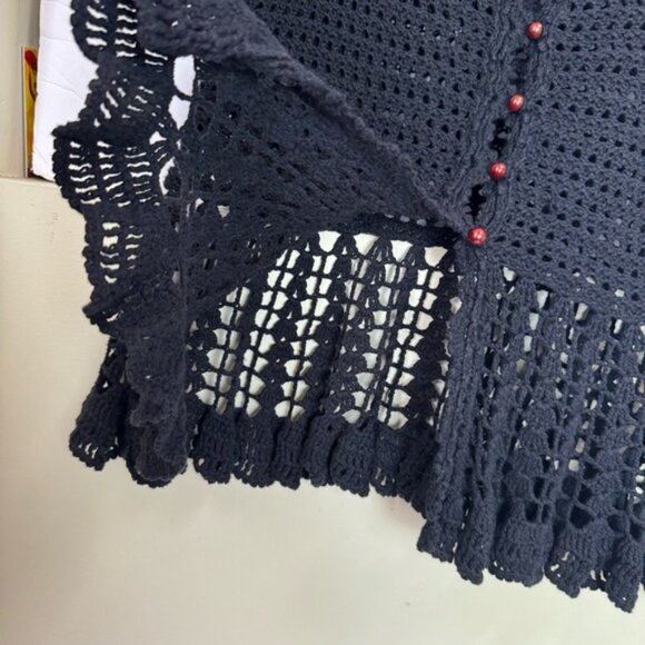 Free People Crochet Boho Cotton Peplum Top Buttons Cardigan Sweater Black M - Picture 5 of 12